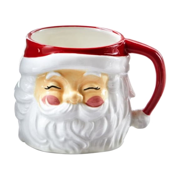 HOARBOEG Santa Claus Coffee Mug Ceramic Holiday Sculpted Cup, Hand-Painted Vintage Santa Face Mug for Cocoa and Table Decor