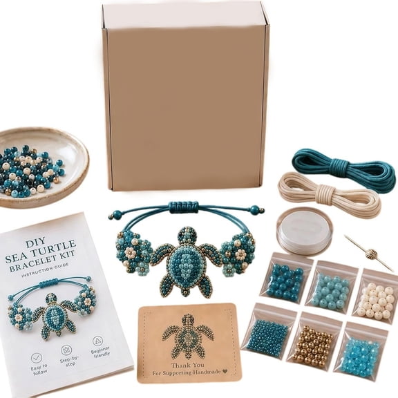 HOARBOEG Sea Turtle Beaded Bracelet Making Kit – 3D Ocean Animal Charm Jewelry Craft Set, Beginner-Friendly Beading Kit for Teens & Adults, with Step-by-Step Instructions