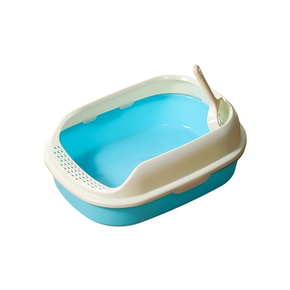 HOARBOEG Semi-Enclosed Cat Litter Box with Top Entry Lid and High Sides, Odor Control Covered Kitty Litter Pan with Scoop Filter for Anti Scatter, Indoor Cat Toilet Blue