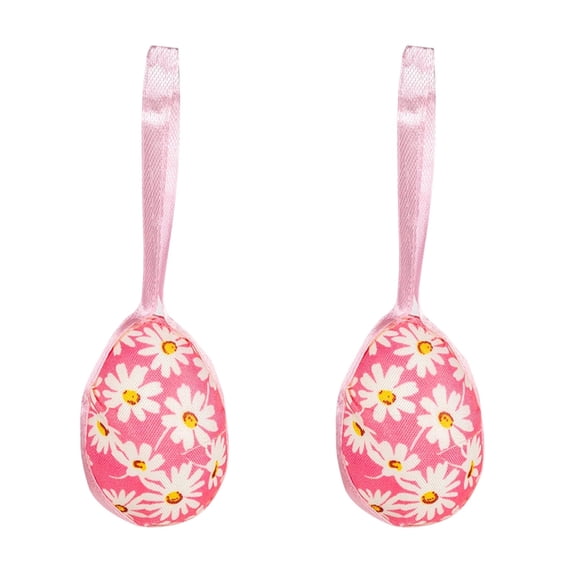 HOARBOEG Set of 2 Fabric Wrapped Foam Easter Eggs, 3.7 Inch Floral and Plaid Pattern Hanging Ornaments with Satin Ribbon, Spring Holiday Decor for Easter Tree Wreath Party Decorations