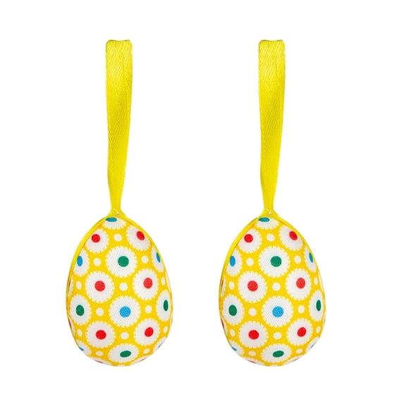 HOARBOEG Set of 2 Fabric Wrapped Foam Easter Eggs, 3.7 Inch Floral and Plaid Pattern Hanging Ornaments with Satin Ribbon, Spring Holiday Decor for Easter Tree Wreath Party Decorations