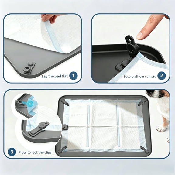 HOARBOEG Silicone Dog Pee Pad Holder Tray, Washable Waterproof Puppy Training Mat, Non-Slip Reusable Pet Diaper Pad with Clips, Indoor Housebreaking Tray Accessory