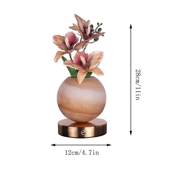 HOARBOEG Simulated Phalaenopsis Orchid LED Table Lamp, Faux Flower Glass Globe Night Light with Soft Ambient Glow, Battery Operated Artificial Orchid Bedside Desk Lights, Pink