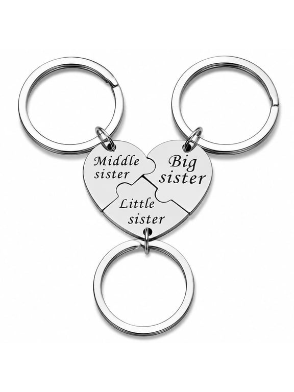 HOARBOEG Sister Keychain Set 3PCS Matching Heart Keychains for Big Mid Lil Sis, Stainless Steel Key Ring Purse Charm, Gift for Sisters from Sister