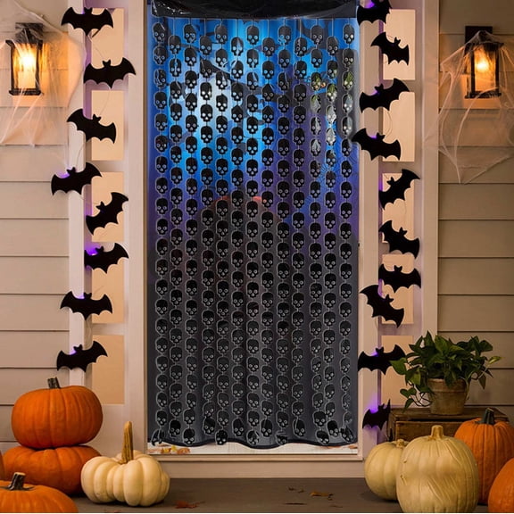 HOARBOEG Skulls Rain Curtain Halloween Decorations, Spooky Door Frame Aisle Decorative Curtain for Indoor Home Halloween Party Supplies, 79*39in
