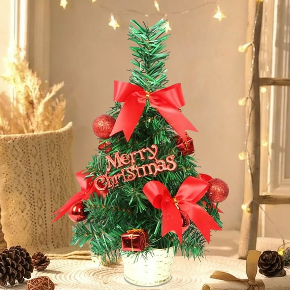 HOARBOEG Small Pre-Decorated Artificial Christmas Tree, Mini Tabletop Tree, Mini Christmas Sculpture for Home Desktop Office Holiday Decoration, Ready-to-Use Festive Gift