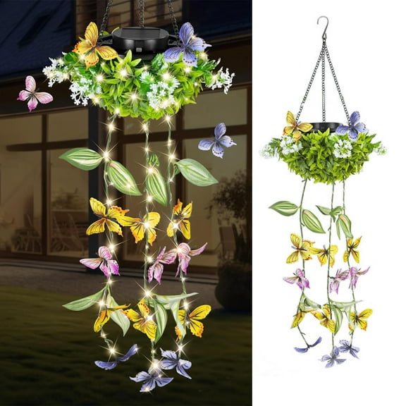 HOARBOEG Solar Hanging Rattan Lantern Outdoor Decor, 27.56 Inch Artificial Ivy Vine Solar Powered Light for Garden, Patio, Balcony, Pergola, Plastic Solar Climber Lamp