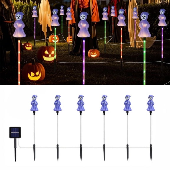 HOARBOEG Solar Powered Halloween LED Ground Spike Lights, Pumpkin Witch Ghost Decorative String Lights for Outdoor Spooky Ambiance, Halloween Yard Decor