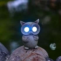 HOARBOEG Solar Powered Owl Statue - LED Garden Decor with Soft Night Light, Hand-Painted Resin Small Ornament, Outdoor/Indoor Decoration for Patio, Porch, Pond, Ideal Gift for Holidays & Birthdays