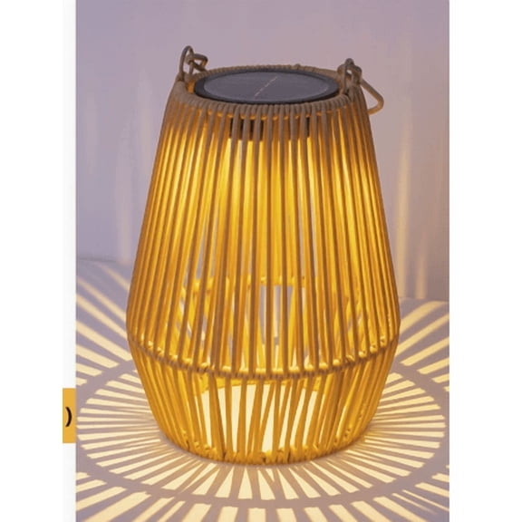 HOARBOEG Solar Rattan Woven Lantern, Waterproof LED Outdoor Table Lamp with Handle, Cordless Hanging Solar Light for Garden Patio Home Decor, Warm White