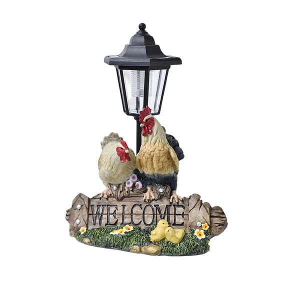 HOARBOEG Solar Rooster Hen Garden Statue with LED Lights, Waterproof Outdoor Resin Figurine for Yard Patio Pathway Decor, Solar Powered Memorial Gift for Home