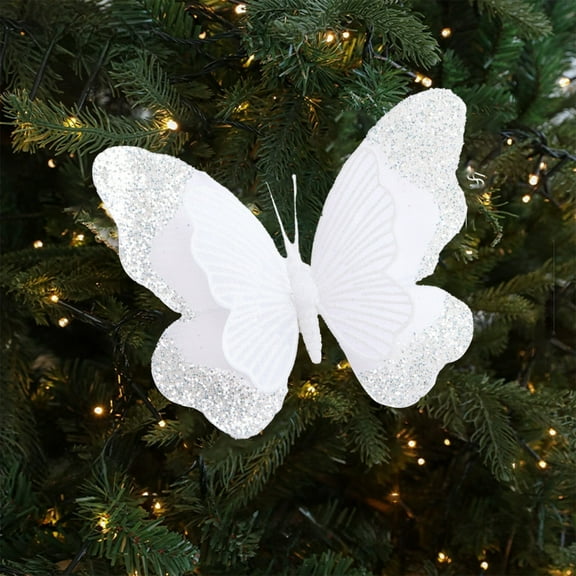 HOARBOEG Sparkling Christmas Butterfly Ornament with Clip, Realistic 3D Pink Butterfly Decor for Tree, Wedding, Party, Hair, and Festive Scene Decoration Props, Reusable Holiday Decoration