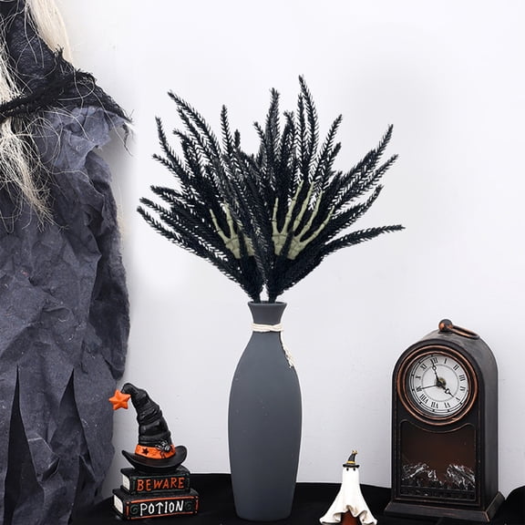 HOARBOEG Spooky Halloween Artificial Conifer Branch, 17.7in Black Bendable Floral Pick with Wire Stem, Halloween Fake Plants for Decoration, for Wreaths, Vases, Gothic Centerpieces
