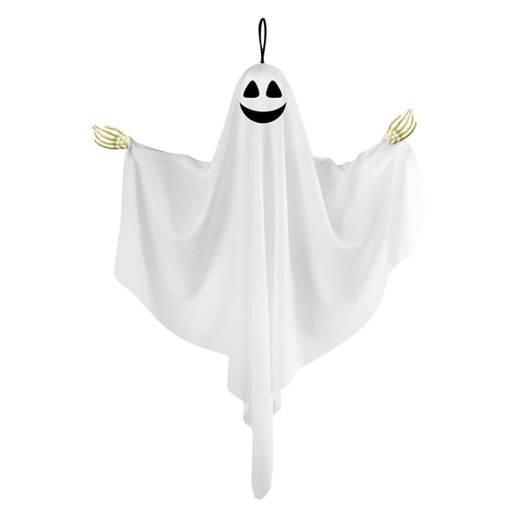 HOARBOEG Spooky Halloween Ghost Hanging Decor with Hand Bones - Scary & Cute Non-Glowing Ornament for Indoor/Outdoor Party Decorations, Easy to Hang on Doors Windows Walls, Haunted House Accessories