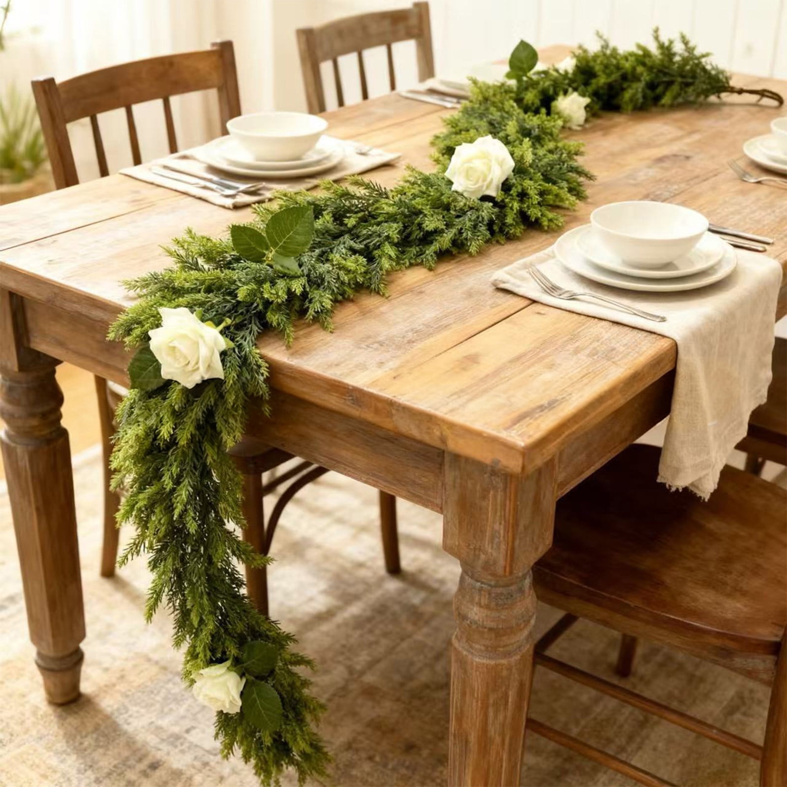 HOARBOEG Spring Faux Green Plant Rose Rattan Vine Garland, 70.86in ...