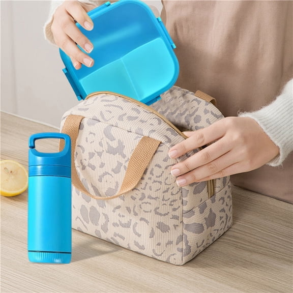 HOARBOEG Square Lunch Box and Vacuum Cup Set Lunch Box Containers Reusable Bento Boxes Set Green/Blue Plastic Lunchbox 9.84*7.48*2.56in