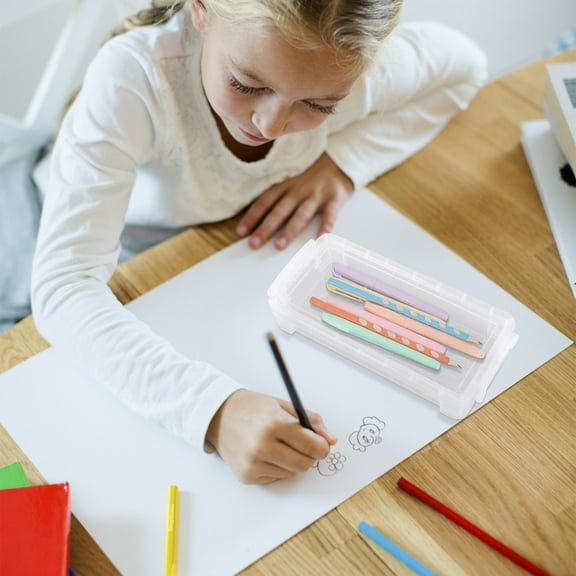 HOARBOEG Stackable Transparent Plastic Pencil Case Organizer with Snap-Tight Lid - Compact Pencil Box for Office & Art Supplies, Large Capacity ABS Storage Container for Pens, Markers & More