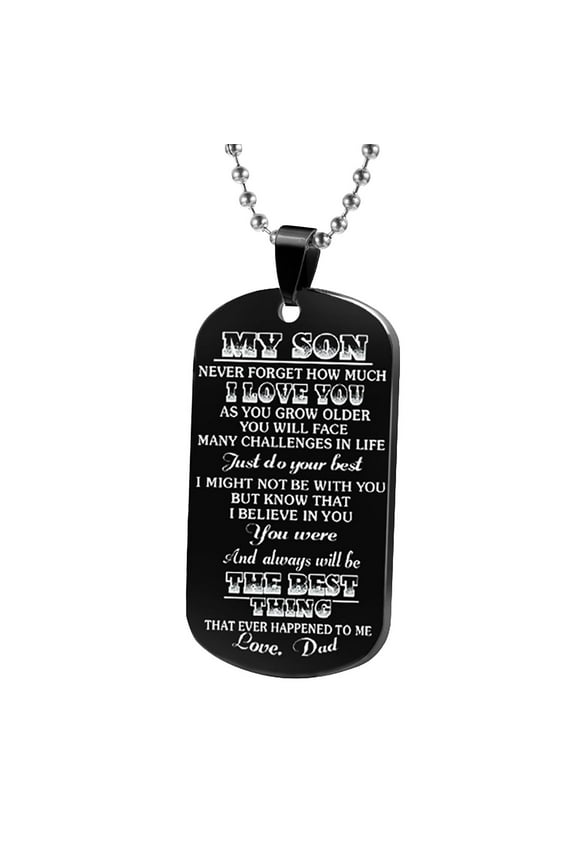 HOARBOEG Stainless Steel Military Necklace for Son Personalized Inspirational Gift Graduation Birthday Christmas Present with Lettering Durable Shiny Polished Dog Tag Jewelry 23.62in Chain