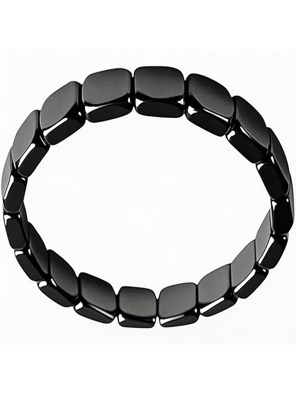 HOARBOEG Stretch Hematite Cube Stone Bracelet, 2026 Improved Model Black Beaded Elastic Wristband, Magnetic Hematite Gemstone Jewelry for Men & Women