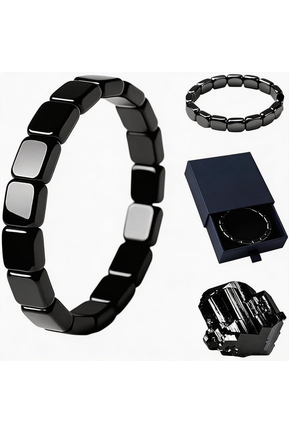 HOARBOEG Stretch Hematite Cube Stone Bracelet, 2026 Improved Model Black Beaded Elastic Wristband, Magnetic Hematite Gemstone Jewelry for Men & Women