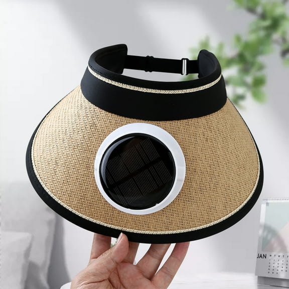 HOARBOEG Sun Visor Hats with Fan Detachable Solar Fan Hat 50+ Wide Brim Cooling Fishing Hiking Hat Adjustable Headband USB Solar Charging Fan​