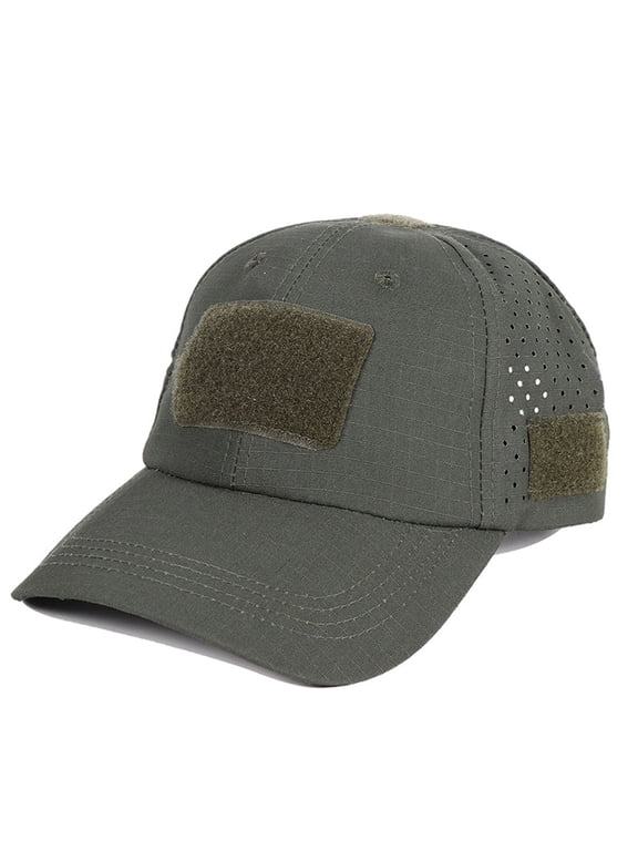 Tactical Mesh Baseball Cap with Patches for Men Women Outdoor Breathable Sun Hat Adjustable Olive Green Hook Loop Patch Hat for Hiking Fishing Camping