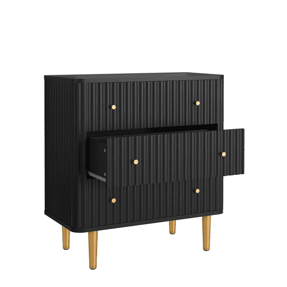 HOARBOEG Modern 3 Drawer Dresser for Bedroom, White Wood Chest of Drawers with Fluted Texture, Storage Cabinet for Closet, Living Room & Office, Sturdy Organizer with Smooth Gliding Drawers