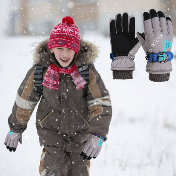 HOARBOEG Teens Winter Gloves, Windproof Thermal Gloves with Safety Lanyard, Thick Cold Weather Gloves for Outdoor Activities Like Skiing, Snowboarding, Cycling and Snow Play