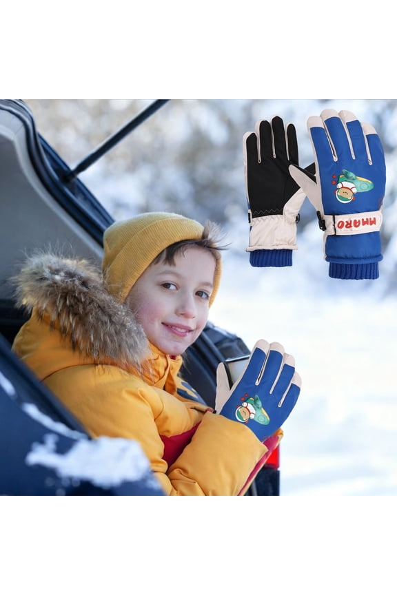 HOARBOEG Teens Winter Gloves, Windproof Thermal Gloves with Safety Lanyard, Thick Cold Weather Gloves for Outdoor Activities Like Skiing, Snowboarding, Cycling and Snow Play