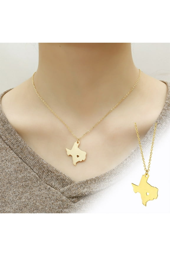 HOARBOEG Texas Map Pendant Necklace Titanium Steel Topographic Necklaces Map Ladies Clavicle Chain Jewelry Gift