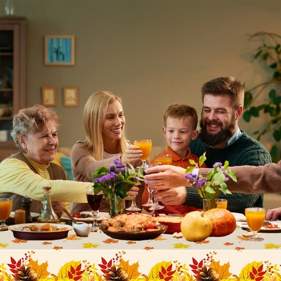 HOARBOEG Thanksgiving Tablecloth, Disposable Table Cover, Fall Party Decorations, Autumn Maple Leaf Pumpkin Design Plastic Waterproof Oil-Proof Table Cloth for Holiday Dinner