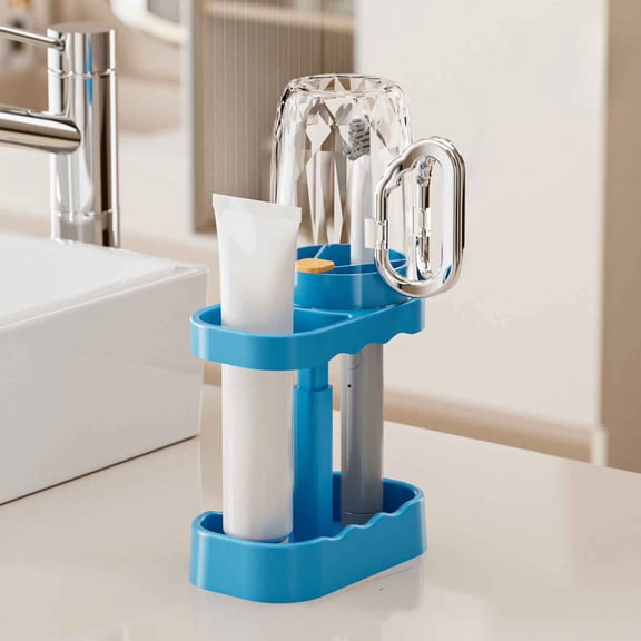 HOARBOEG Toothbrush Holder with Cup, 4-Slot Bathroom Organizer for Countertop, Dorm Essentials, Detachable Drain Rack for Electric Toothbrushes, Plastic Storage, 5.31x3.15x10.43in
