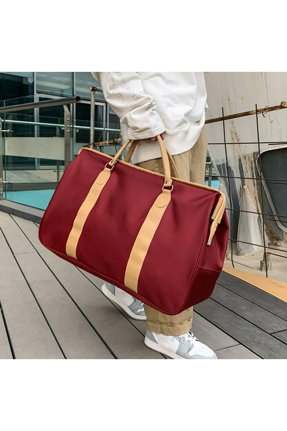 HOARBOEG UNISEX Large Capacity Tote Bags Foldable Clutch Bags with Shoe Compartment & Dividers - Multi-Purpose Camping/Gym/Weekend Travel Bag, Luggage-Compatible Trolley Sleeve Design (Red)