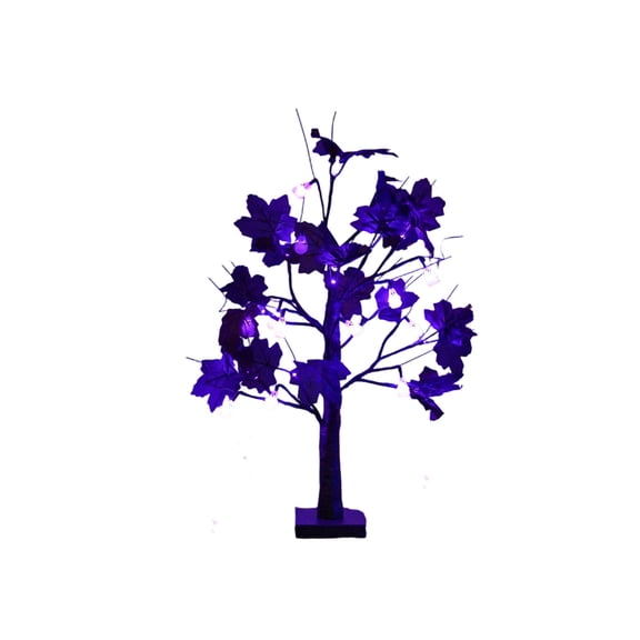 HOARBOEG USB & Battery Powered Halloween Ghost Maple Tree Light, 20.47-Inch Purple LED Tabletop Decor with Wizard Ornament for Porch Mantel Party