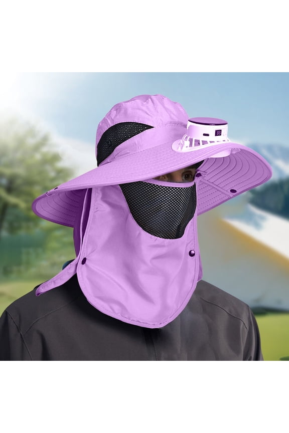 HOARBOEG UV Protection Visor Hat with Fan, Women Men Sun Visor Hats with Cooling Fan Detachable Neck Face Flap Fan for Garden Fishing Hiking