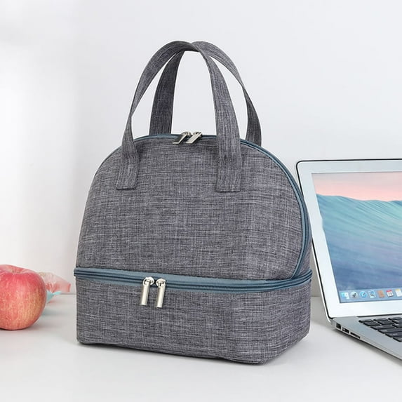 HOARBOEG Unisex Double-Layer Insulated Lunch Bag - Thermal Cooler Tote for Adults Leakproof Storage Bag for Work/Travel Food Container with Adjustable Shoulder Strap