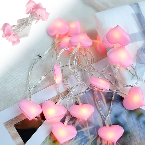 HOARBOEG Valentine's Day Heart String Lights, 10ft 20 LED Pink Heart Shaped Fairy Lights with Battery Box, Warm White Romantic Room Decor for Bedroom, Wedding, Party, Garden