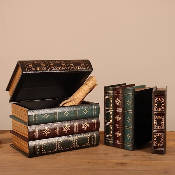 HOARBOEG Vintage Style Fake Book Decor Box - Large Wooden Simulation Book Jewelry Organizer, Multifunctional Desktop Bookshelf Decor, Office Home Library Prop and Ornamental Storage Box