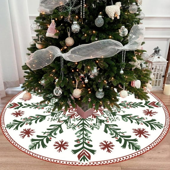 HOARBOEG Washable Christmas Tree Skirt, Festive Tree Rug, Soft Short Pile Mat for Small to Medium Christmas Trees, 35.43in Round Holiday Decor, Machine Washable