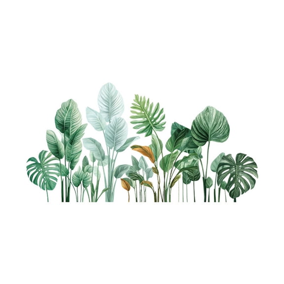 HOARBOEG Watercolor Tropical Foliage Wall Decals Monstera Banana Leaf Border Stickers Removable Scandinavian Home Decor PVC Green