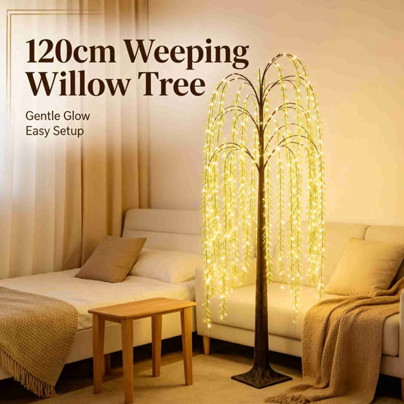 HOARBOEG Weeping Willow Floor Lamp, Warm Glow LED Tree Lamp with Willow Leaf Branches, Floor Standing Holiday Decor Light for Living Room Bedroom