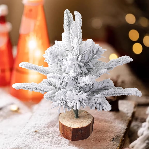 HOARBOEG White Flocked Snowflake Christmas Tree, 11.81in Realistic Miniature Tabletop Decor, Winter Wonderland Snow-Covered Xmas Tree Mini Christmas Tree for Home Office Desk