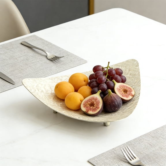 HOARBOEG White Glacier Pattern Fruit Tray, Oval Plastic Snack Bowl for Coffee Table, 14.7x11.2 Inch Desktop Serving Platter for Living Room, Home Kitchen Dried Fruit Candy Decor