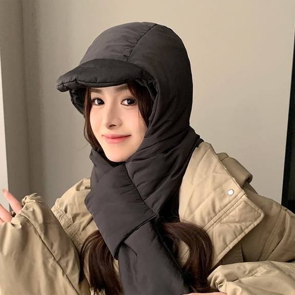 HOARBOEG Windproof Neck Gaiter Hood - Winter Scarf Hat Combo for Men & Women, Cold Weather Fleece Lined Balaclava Face Mask for Skiing, Hiking, Cycling, and Outdoor Activities