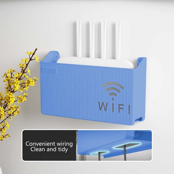 HOARBOEG Wireless Router Holder Wall Mount, Router Shelf Organizer with Adhesive, Plastic Cable Management Box for WiFi Modem, Gateway, fits Home Office, 9.45x5.5x2.36in