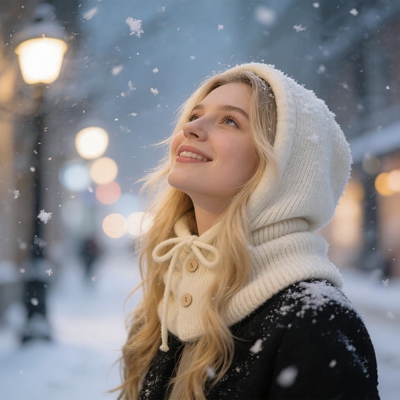 HOARBOEG Women's Knitted Hooded False Collar Scarf - Versatile Winter Hat & Neck Warmer for Women, Soft Stretchable Beanie Snood with Feminine Design for Layering