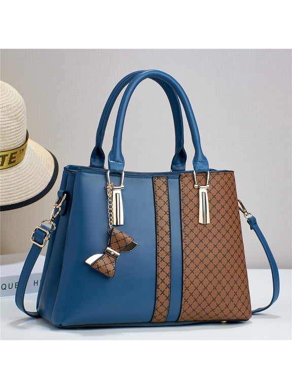 Women's Leather Patchwork Tote Bag, Large Capacity Handbag with Multiple Compartments, Adjustable Shoulder Strap, Elegant Crossbody Purse for Work, Travel, and Daily Use