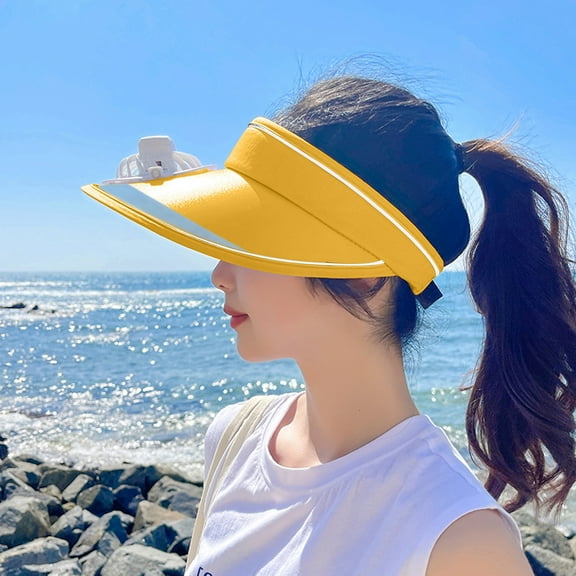 HOARBOEG Women's USB Rechargeable Fan Sun Hat with Adjustable 3-Speed Cooling, Large Brim UV Protection Visor Breathable Summer Hat for Outdoor