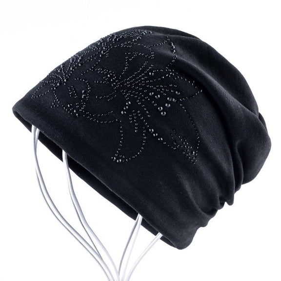 HOARBOEG Women's Winter Hat with Rhinestone – Warm Velvet Beanie for Outdoor, Travel & Daily Wear, Stretchy 56-59cm Head Circumference, Fashionable Slouchy Cap