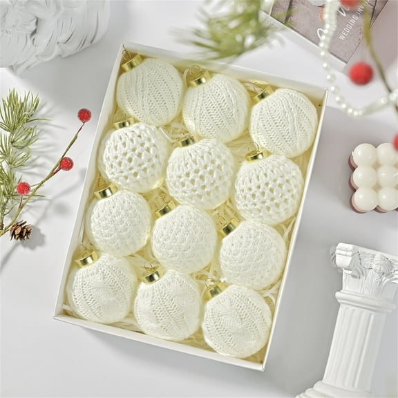 HOARBOEG Knitted Christmas Ornament Balls Set, Handcrafted Yarn Holiday Decor for Tree Hanging, Cozy Window Display & Festive Home Scene Layout, Durable Xmas Ball Pendants
